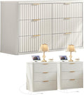 LEYAOYAO 48" Wide Fluted Dresser and 3 Drawers 23" Nightstand Set of 2 by LEYAOYAO-Findtheshiningpointofyourideallife%EF%BC%81
