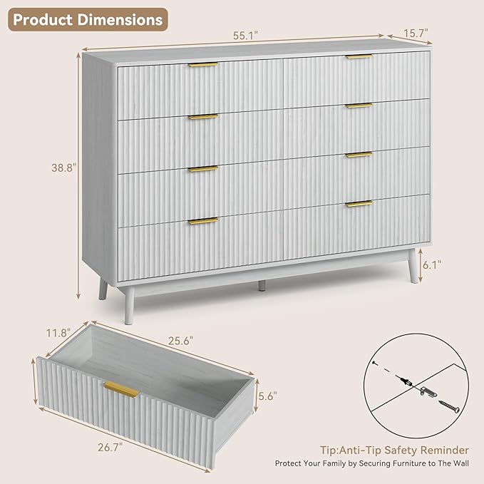 CARPETNAL Fluted 8 Drawer Dresser - Image 2