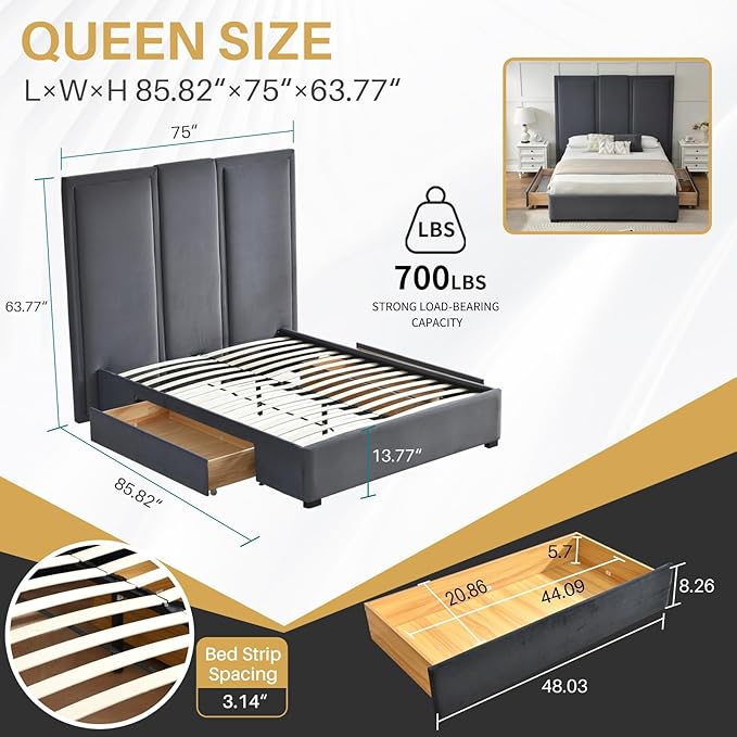 YUHUASHI Queen Size Bed Frame - Image 2