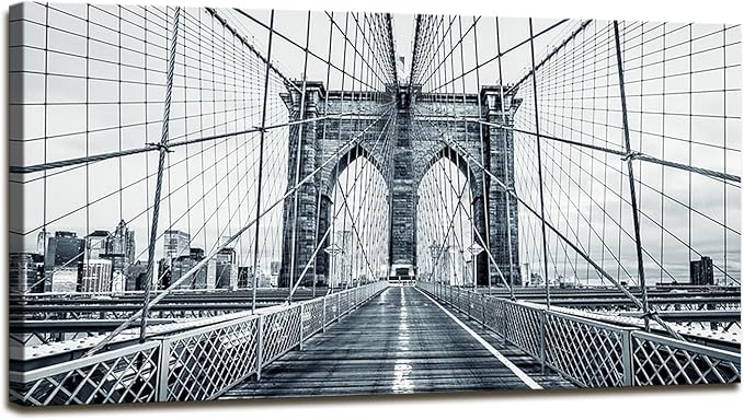 DZL Art Q70775 Black and White New York City Brooklyn Bridge Wall Art Painting by DZL+Art