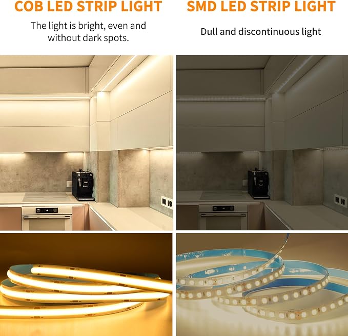 COB LED Strip Lights 100ft, 3000K DC 24V Dimmable Warm White Flexible LED Rope - Image 2