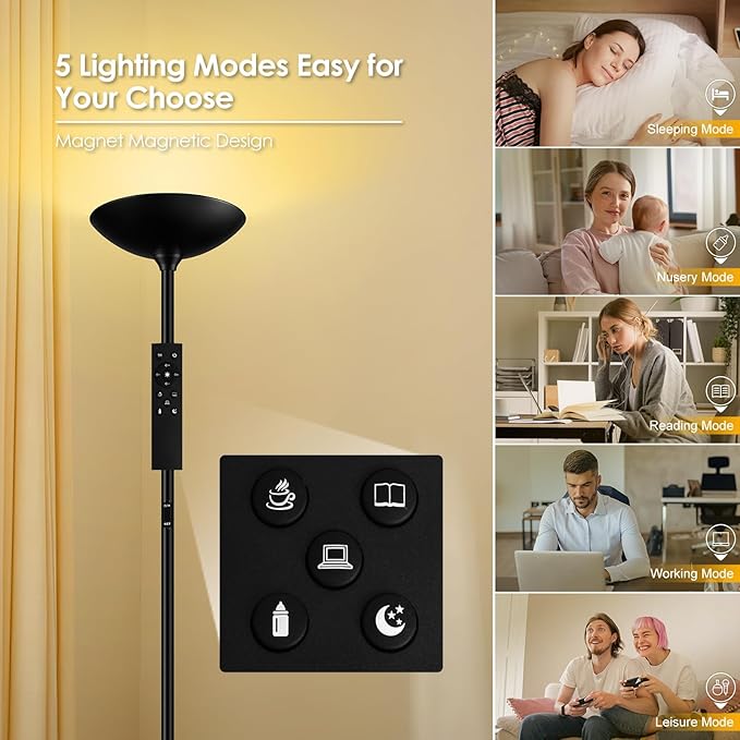 Stepless Dimmable Floor Lamp, 30W 3000LM Super Bright LED Torchiere Floor Lamps - Image 5