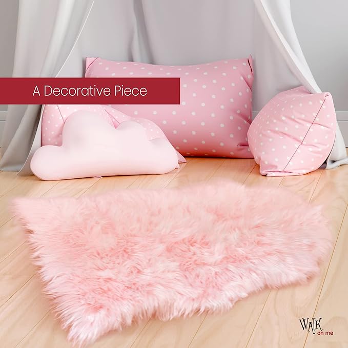 Silky Soft Faux Fur Rug, 2 ft. x 3 ft. Pink Fluffy and Shaggy Sheepskin Area - Image 4