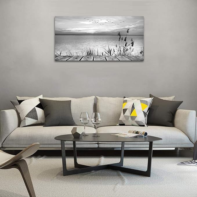 yearainn Black and White Canvas Wall Art Sunset Lake - Image 3