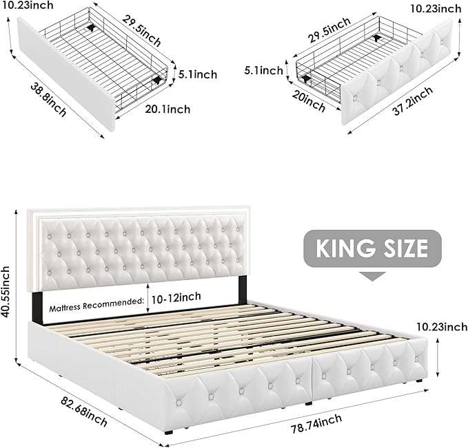 Keyluv King Upholstered LED Bed Frame - Image 2