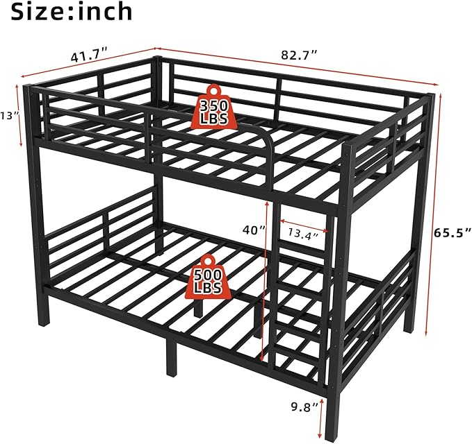 Twin XL Over Twin XL Bunk Bed Frame, Heavy Duty Metal Loft Bed - Image 2