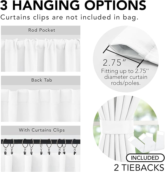 Deconovo White Room Darkening 100% Blackout Curtains - Image 3