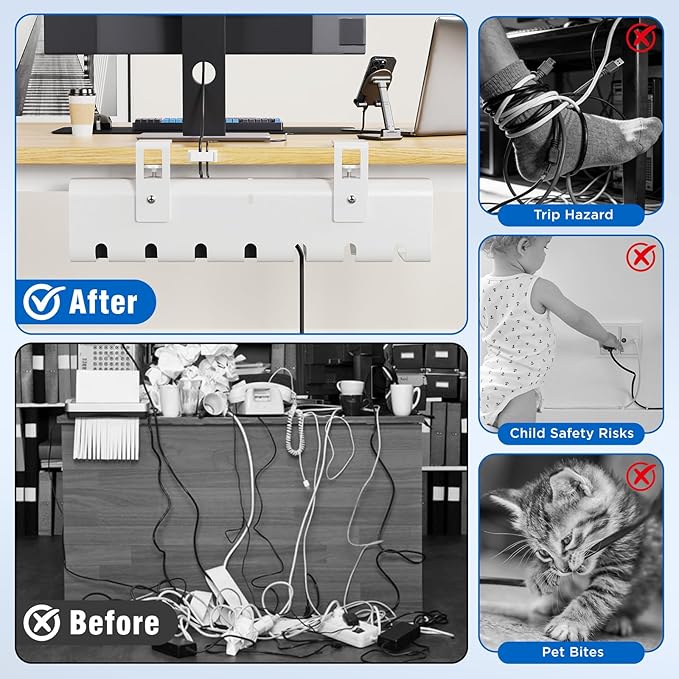 Under Desk Cable Management Tray No-Drill 2 Pack 16.9‘’ Wire Cord Organizers - Image 4