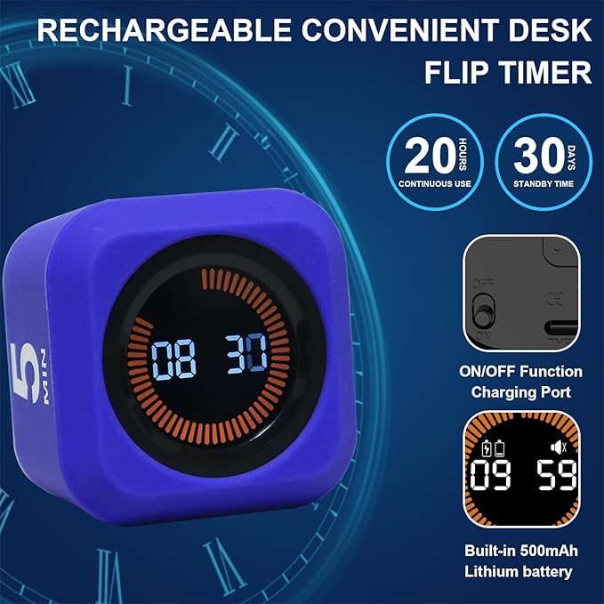 FCXJTU Rotating Pomodoro Cube Visual Timer 5, 10 50 Minutes Preset, - Image 6