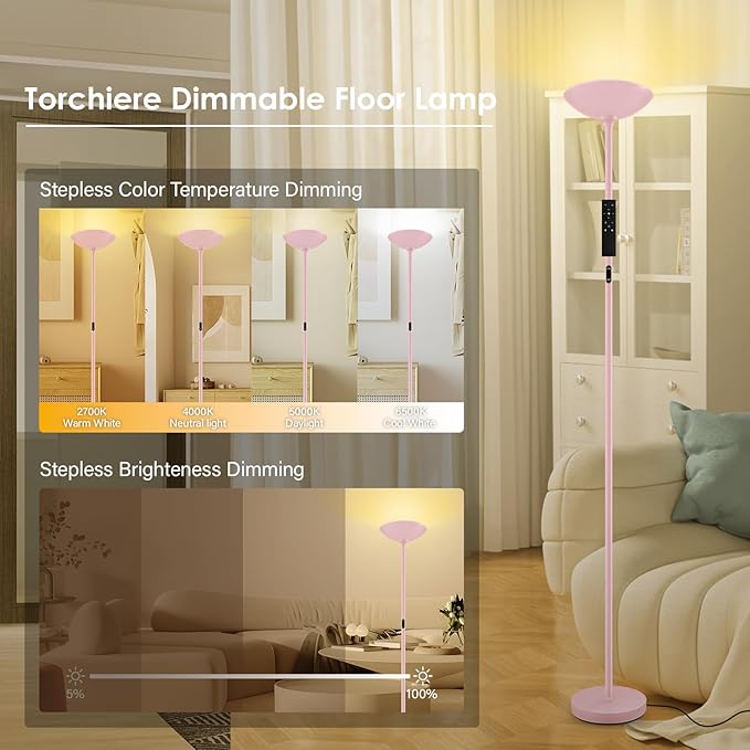 Stepless Dimmable Floor Lamp, 30W 3000LM Super Bright LED Torchiere Floor Lamps - Image 4