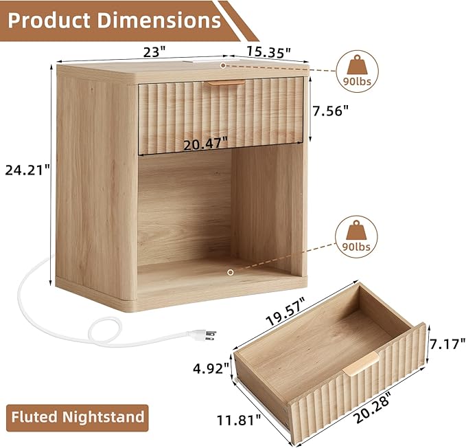 LEYAOYAO Fluted Farmhouse Nightstand Set of 2 - Image 3