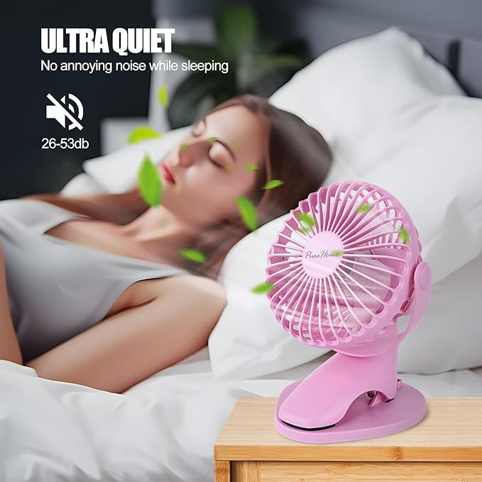 PureHome Portable Clip Fan Battery Operated, 3 Speeds USB Rechargeable Mini - Image 5