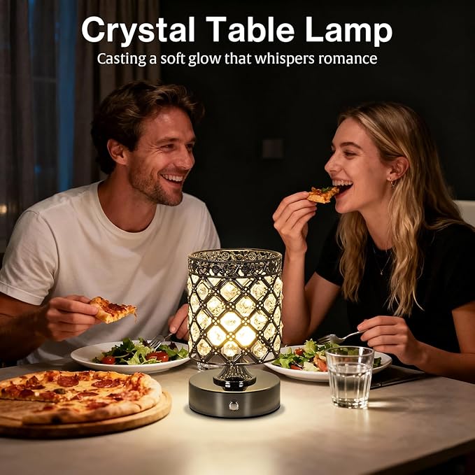 TOBUSA Black Rechargeable Cordless Table Lamp, Portable 6000mAh Crystal Battery - Image 8