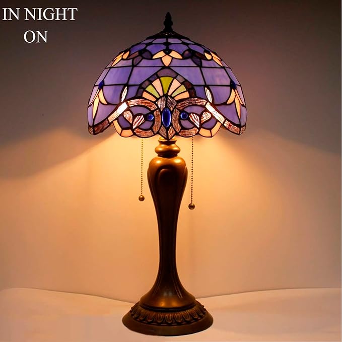 WERFACTORY Tiffany Lamp Stained Glass Table Bedside Lamp 12X12X22 Inches Blue - Image 7