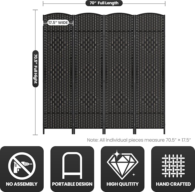 4 Panel Room Divider, 6Ft Folding Privacy Screen, Tall - Image 3