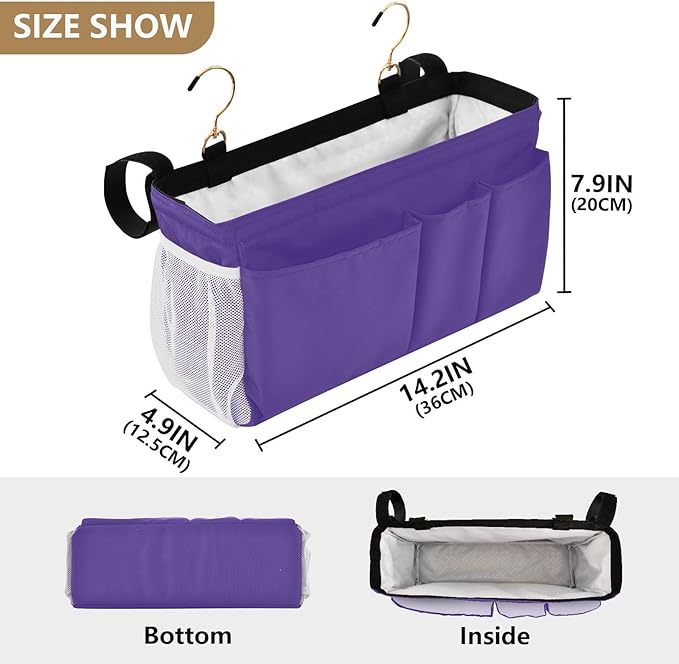 KOPIRIT Dark Purple Bedside Caddy Storage Bag Bedside Organizer - Image 4