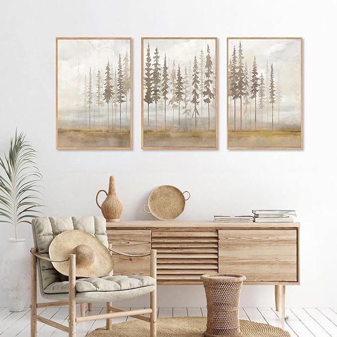 LHIUEM Large Pine Tree Framed Canvas Wall Art Set, Forest Trees Nature Wall - Image 4
