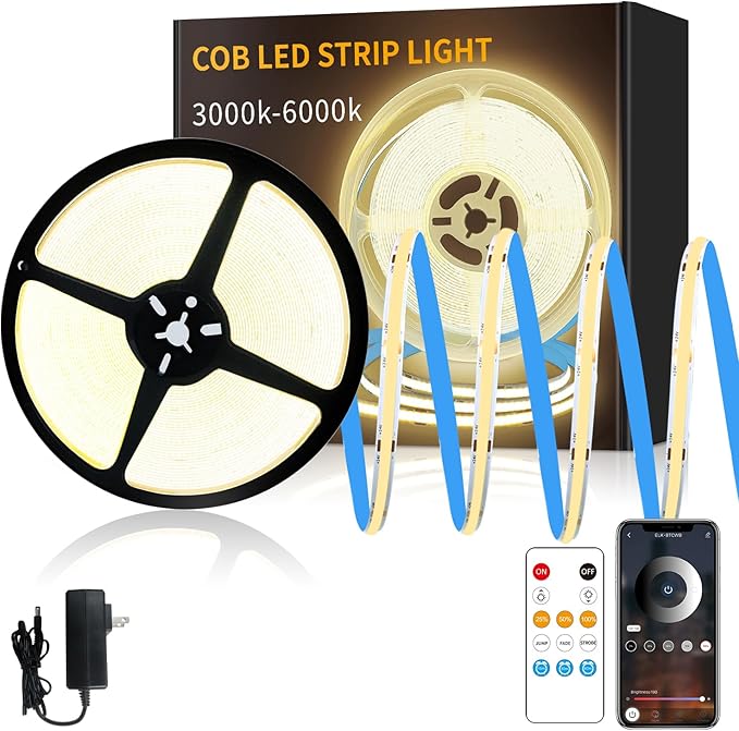 50 FT COB LED Strip Lights 3000K Warm White Dimmable DC 24V Flexible LED Tape by Yeewhale