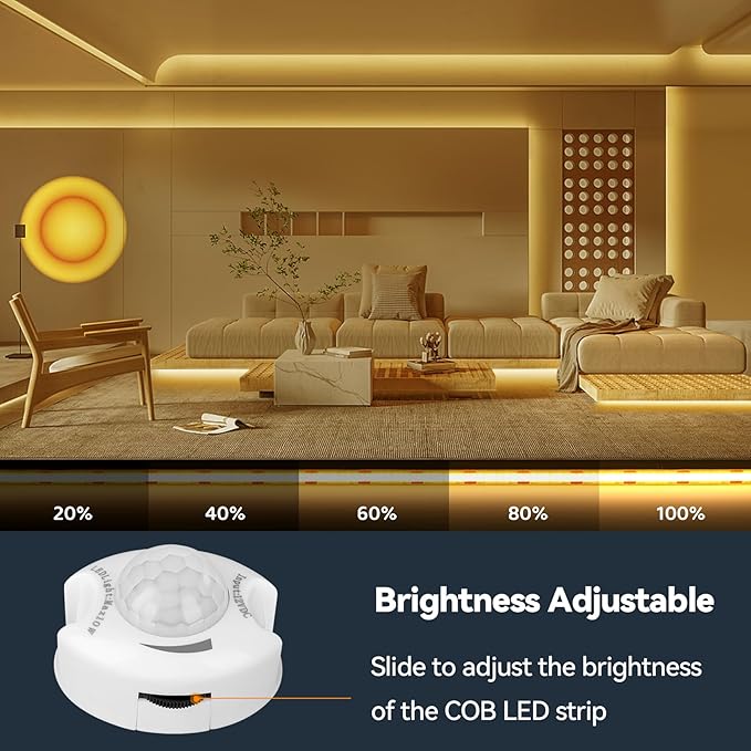 HOUHUI Under Bed Lights Motion Sensor COB LED Strip, 2 x 6.56Ft Warm White - Image 3