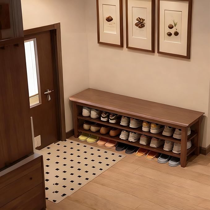 Shoe Rack Bench for Front Door Entrance, Solid Wood Shoe Bench for Closet - Image 2