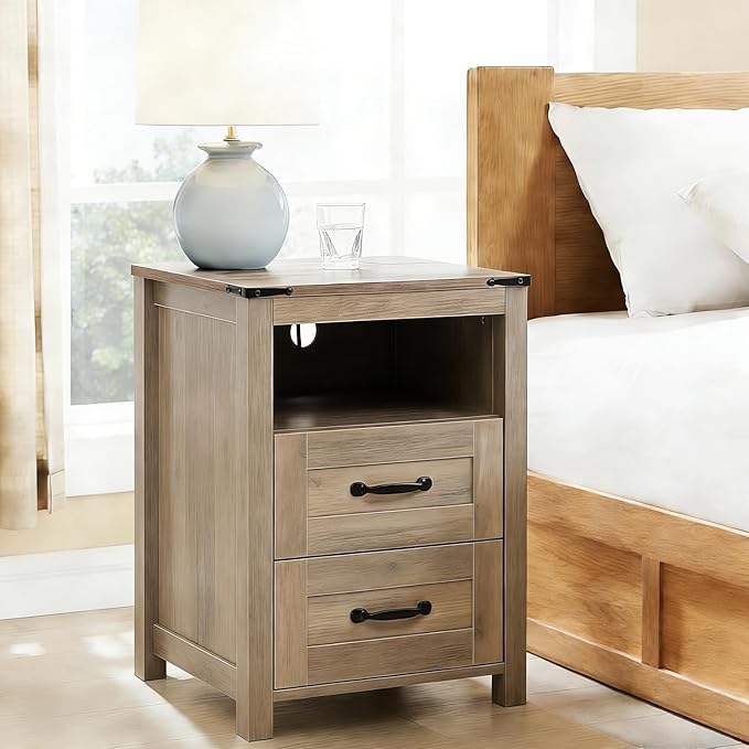Sierra Rustic Night Stand Set of 2, Farmhouse End Table, Modern Bedside Table - Image 2