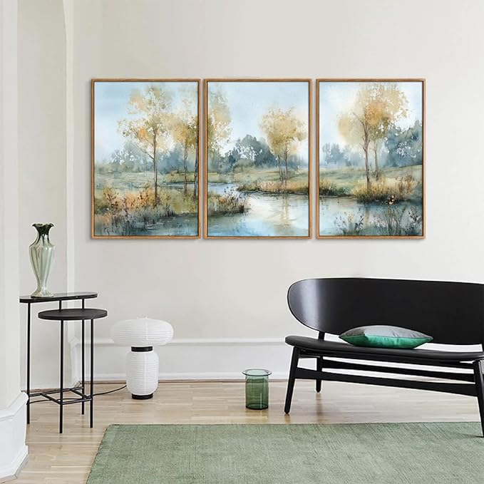 Yeehomedec Large Vintage Neutral Nature Framed Canvas Wall Art, Mid Century - Image 5