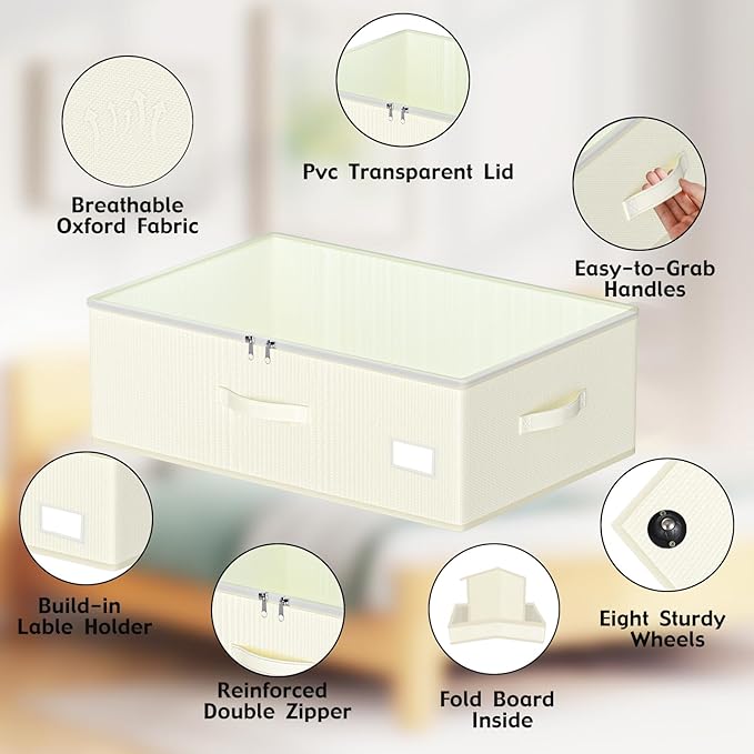 Under Bed Storage with Wheels, No Assemble Required 12 inches height Under Bed - Image 2