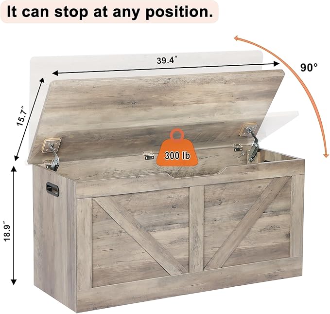 Timberer 39.4" Storage Chest, Wooden Storage Bench, Large Storage Trunk - Image 3