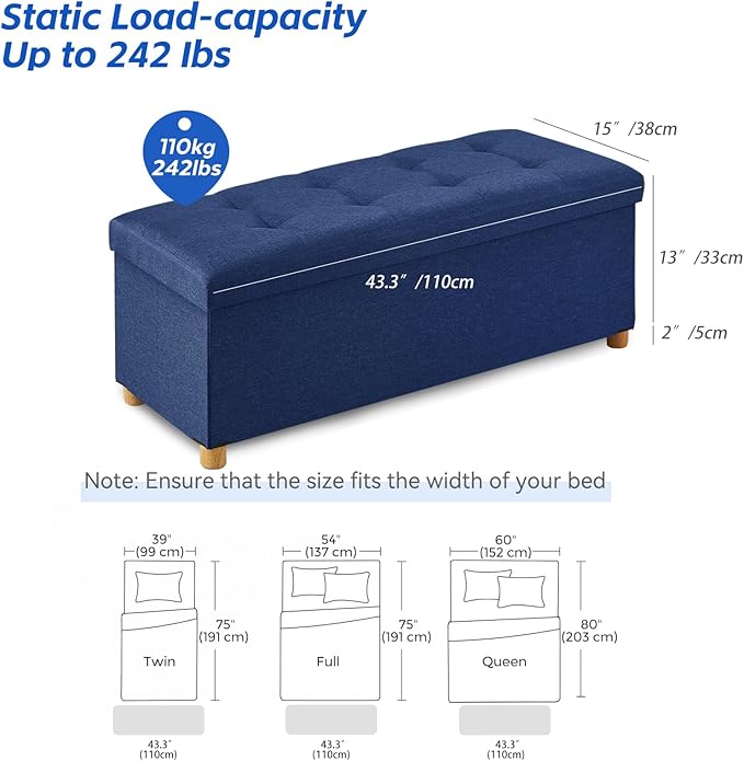 BRIAN & DANY 43 Inches Folding Storage Ottoman Bench, Ottoman - Image 2