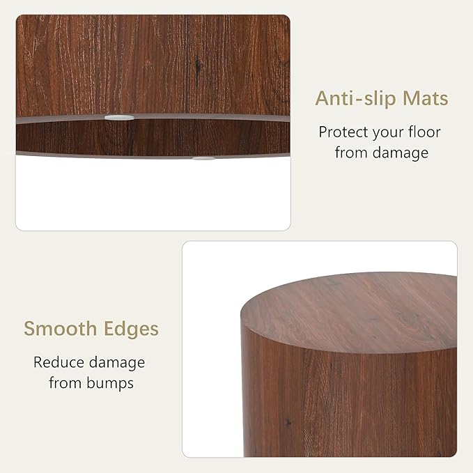 Nesting Coffee Table Set of 2, Round Walnut Wooden Coffee Tables Modern Circle - Image 5