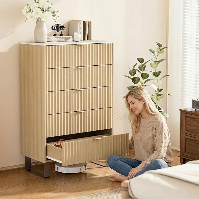 Fluted 5 Drawers Dresser, Wood Storage Organizers - Image 3