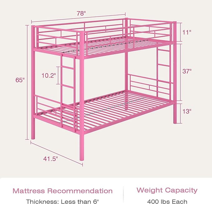 VECELO Bunk Bed Twin Over Twin, Metal Bunkbeds - Image 2
