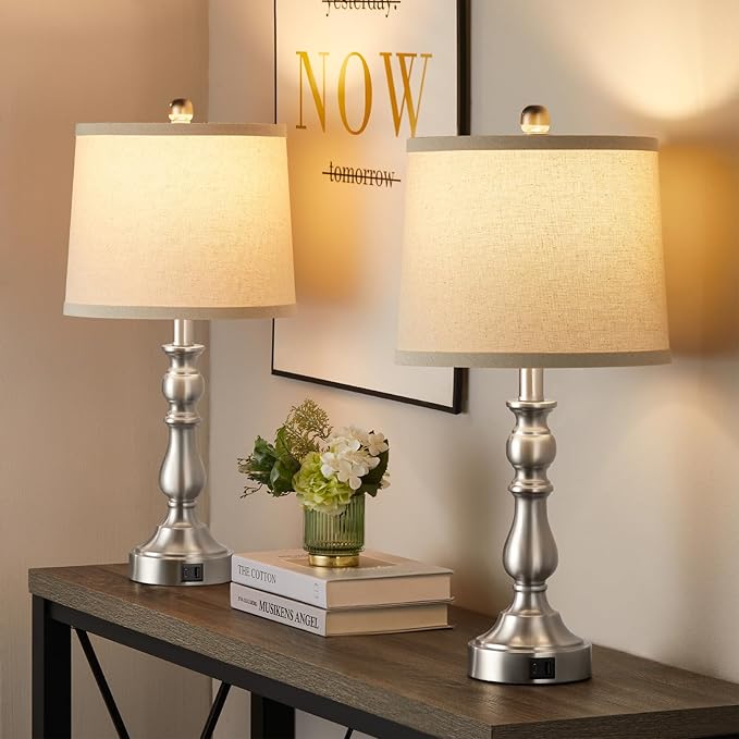 Farmhouse Side Table Lamps for Living Room Set of 2 - Image 6
