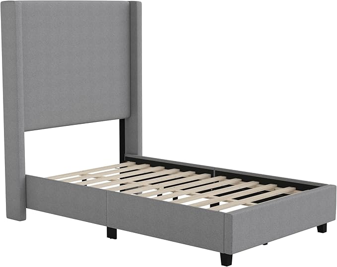 EMMA + OLIVER Nora Twin Size Faux Linen Upholstered Platform Bed - Image 3