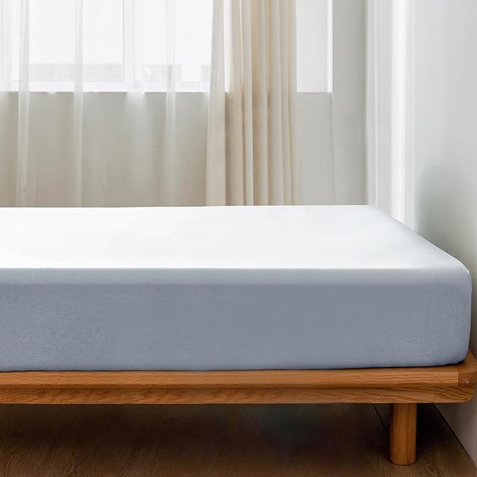 MooMee Fitted Bottom Sheet Only 100% Washed Cotton Linen Like Textured - Image 2