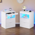 Tiptiper White Nightstand Set of 2, LED Nightstand by Tiptiper
