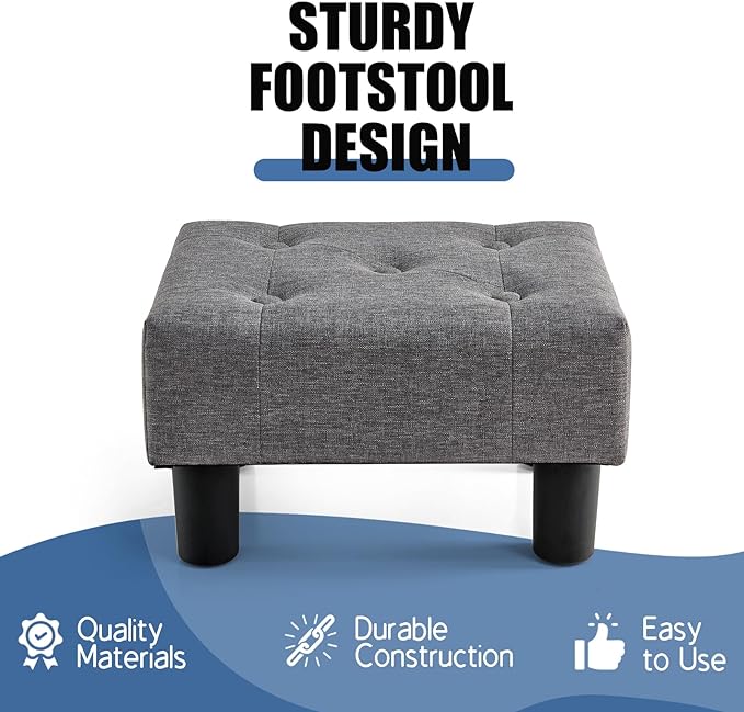BRIAN & DANY Small Foot Stool, Linen Foot Stools - Image 4