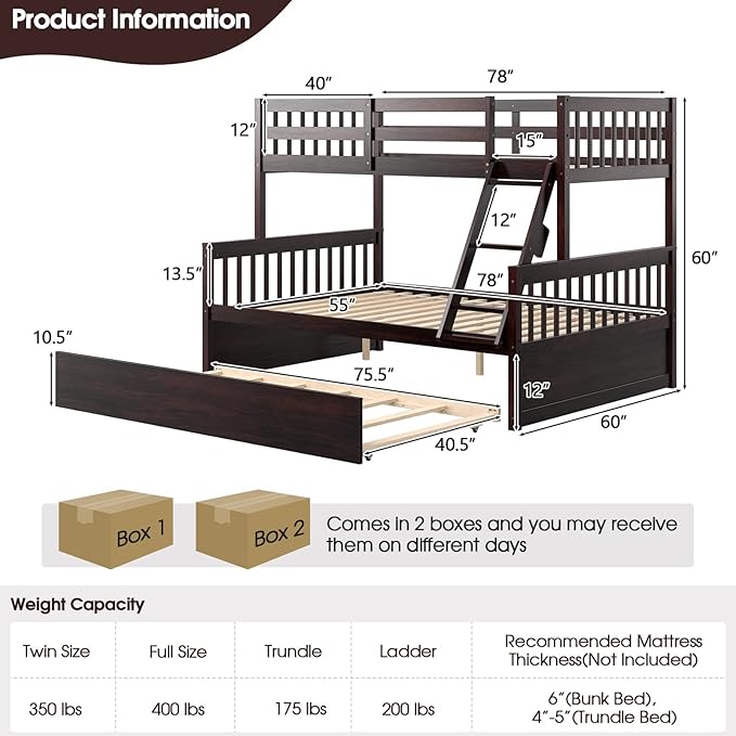 Giantex Twin Over Full Bunk Bed - Image 2