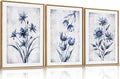 LHIUEM Navy Blue and Grey Flower Framed Canvas Wall Art Set, Modern Botanical by LHIUEM
