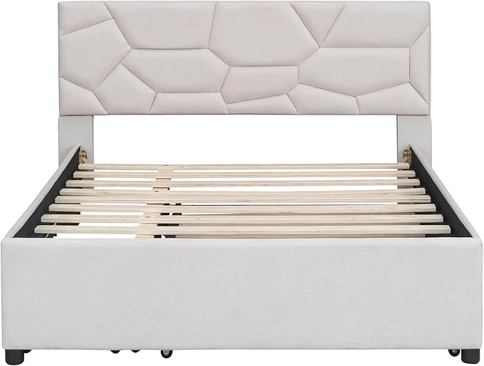 Full Size Bed Frame with Twin Size Trundle and 2 Storage Drawers, Linen - Image 7
