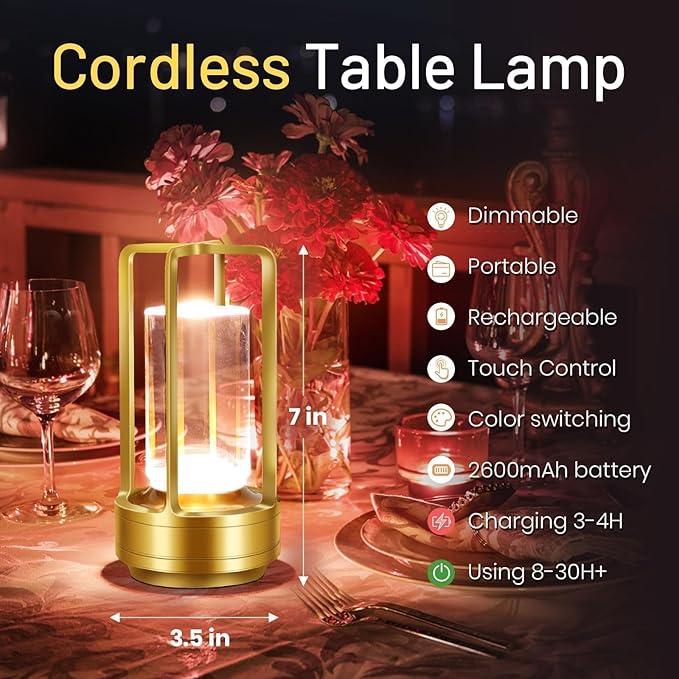 Crystal Lantern Lights Set of 2, Czgor Battery Operated Rechargeable Cordless - Image 2