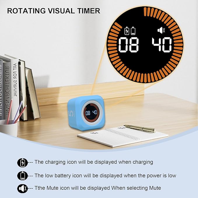 FCXJTU Rotating Pomodoro Cube Visual Timer 5, 10 50 Minutes Preset, - Image 2