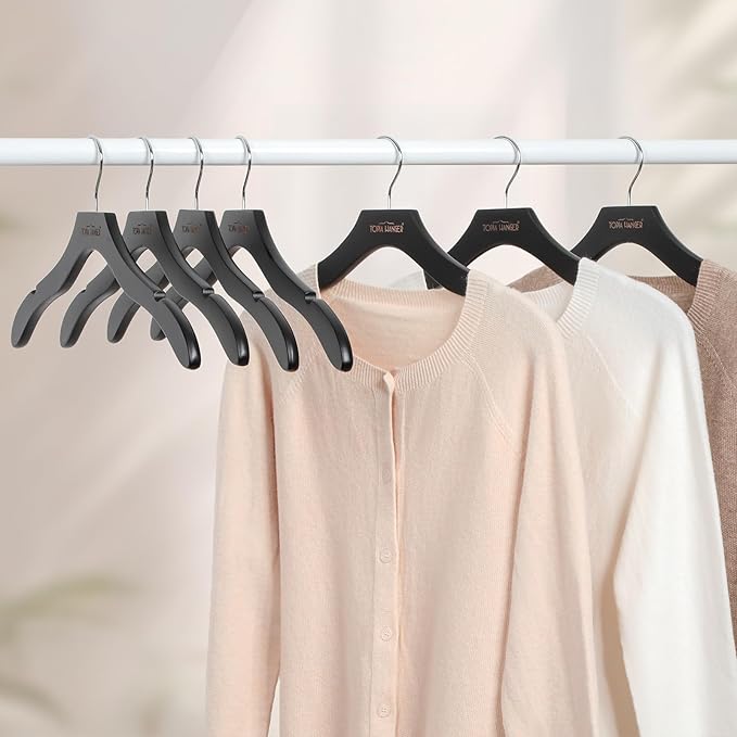 TOPIA HANGER Wooden Coat Hangers 12 Pack, Premium Wood Suit Sweater No Shoulder - Image 2