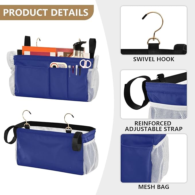 Blue Bedside Caddy Storage Bag Bedside Organizer - Image 5