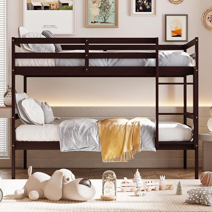 Giantex Bunk Bed Twin Over Twin, Solid Wood Bunk Bed - Image 3