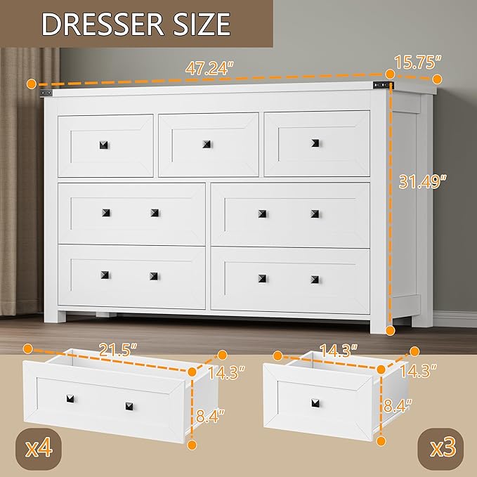 BORNOON 7-Drawer Dresser, Modern Wooden Storage Chest of Drawers, Dresser TV - Image 2