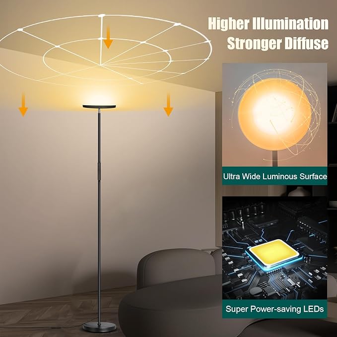 Floor Lamp, Upgraded 40W 4000LM Super Bright Torchiere LED Floor Lamps - Image 9