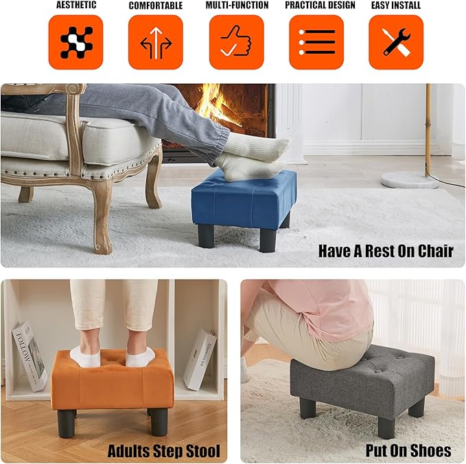BRIAN & DANY Small Foot Stool, Leather Foot Stools - Image 6