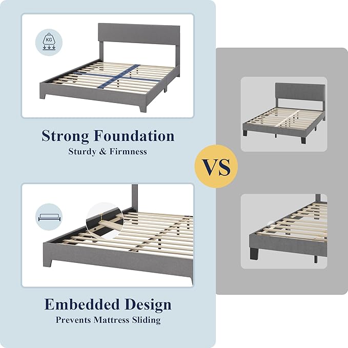 Allewie Queen Bed Frame with Upholstered Adjustable Headboard, Platform Bed - Image 6