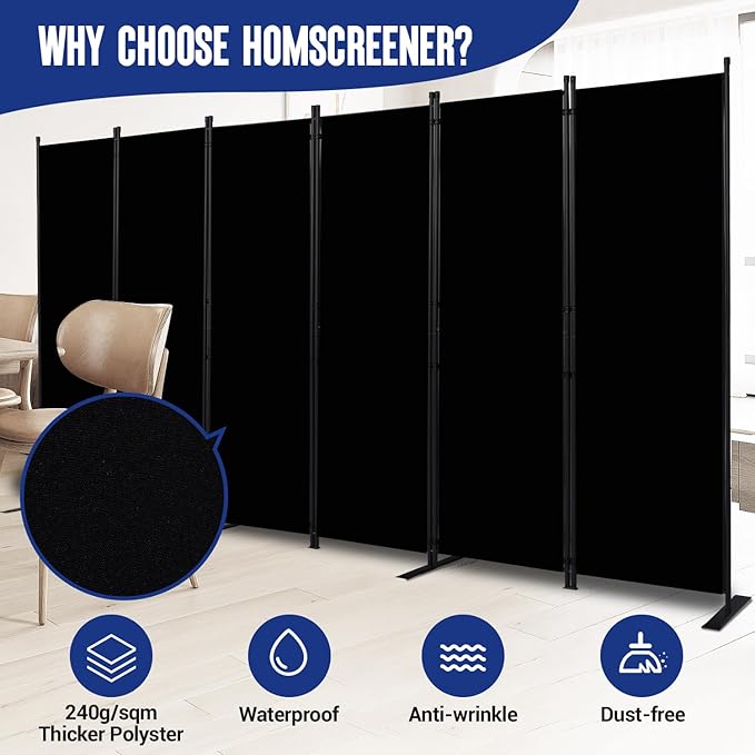 Room Divider and Folding Privacy Screens 6 Panel, 11 Ft Wide Room Partitions - Image 3